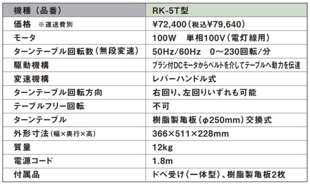 電動ろくろ 電動ろくろ RK-5T型 プリム・ミニ 陶芸用 コンパクト